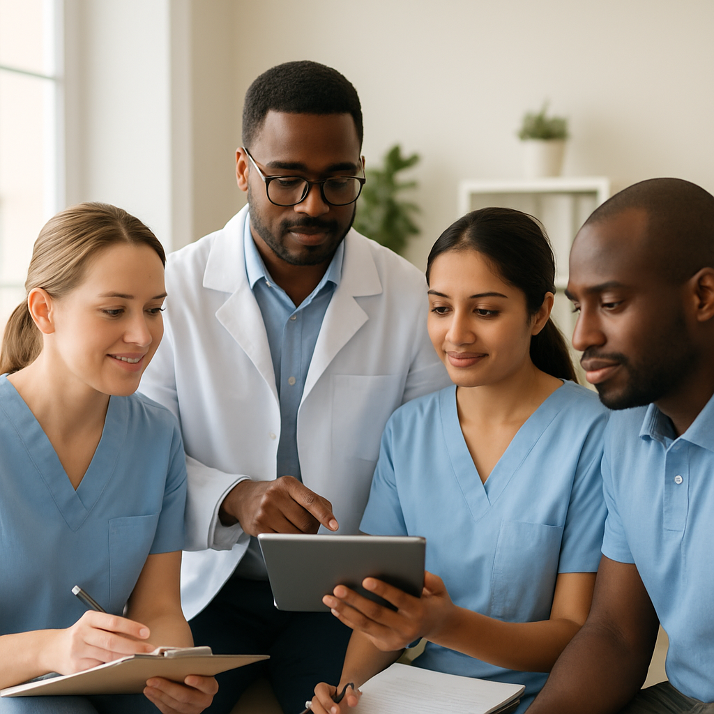 Behavior analysts reviewing treatment plans in a clinical office